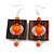 Stylish Square Wood Orange Glass Bead Drop Earrings - 75mm Long - view 2