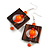 Stylish Square Wood Orange Glass Bead Drop Earrings - 75mm Long