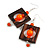 Stylish Square Wood Orange Glass Bead Drop Earrings - 75mm Long - view 5