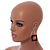 Stylish Square Wood Orange Glass Bead Drop Earrings - 75mm Long - view 3