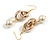 Long Gold Acrylic Link and Cream Faux Pearl Bead Dangle Earrings in Gold Tone - 75mm L - view 4