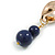 Long Gold Acrylic Link and Blue Ceramic Bead Dangle Earrings in Gold Tone - 80mm L - view 4
