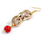 Long Gold Acrylic Link and Red Ceramic Bead Dangle Earrings in Gold Tone - 85mm L - view 5