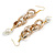 Long Gold Acrylic Multi Link and Cream Faux Pearl Bead Dangle Earrings in Gold Tone - 10cm L - view 4
