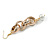 Long Gold Acrylic Multi Link and Cream Faux Pearl Bead Dangle Earrings in Gold Tone - 10cm L - view 5