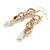 Long Gold Acrylic Multi Link and Cream Faux Pearl Bead Dangle Earrings in Gold Tone - 10cm L - view 6