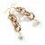 Long Gold Acrylic Multi Link and Cream Faux Pearl Bead Dangle Earrings in Gold Tone - 10cm L - view 2
