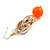 Long Gold Acrylic Link and Orange Plastic Bead Dangle Earrings in Gold Tone - 80mm L - view 6