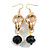 Long Gold Acrylic Link and Black Faceted Glass Bead Dangle Earrings in Gold Tone - 75mm L