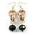 Long Gold Acrylic Link and Black Faceted Glass Bead Dangle Earrings in Gold Tone - 75mm L - view 4