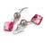 Fuchsia Shell and Metal Ball Drop Earrings in Silver Tone - 70mm Long - view 2