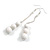 White Acrylic Bead with Chain Long Earrings In Silver Tone - 10cm L - view 2