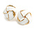 White Enamel Square Knot Motif Clip On Earrings In Gold Tone - 18mm Across - view 7