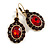 Oval Ruby Red/Dark Green Crystal Drop Earrings with Leverback Closure In Gold Tone - 40mm L - view 6