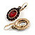 Oval Ruby Red/Dark Green Crystal Drop Earrings with Leverback Closure In Gold Tone - 40mm L - view 5