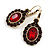 Oval Ruby Red/Dark Green Crystal Drop Earrings with Leverback Closure In Gold Tone - 40mm L - view 4