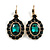 Oval Emerald Green/Dark Green Crystal Drop Earrings with Leverback Closure In Gold Tone - 40mm L - view 2