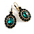 Oval Emerald Green/Dark Green Crystal Drop Earrings with Leverback Closure In Gold Tone - 40mm L - view 4