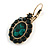 Oval Emerald Green/Dark Green Crystal Drop Earrings with Leverback Closure In Gold Tone - 40mm L - view 5