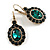 Oval Emerald Green/Dark Green Crystal Drop Earrings with Leverback Closure In Gold Tone - 40mm L - view 7