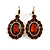 Oval Amber/Topaz Coloured Crystal Drop Earrings with Leverback Closure In Gold Tone - 40mm L - view 6