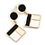 Black/White/Cream Enamel Square/Geometric Drop Earrings in Gold Tone - 50mm L - view 2
