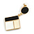 Black/White/Cream Enamel Square/Geometric Drop Earrings in Gold Tone - 50mm L - view 5