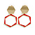 Red Enamel Geometric Drop Earrings In Gold Tone Metal - 50mm Long