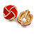 Red Enamel Square Knot Motif Clip On Earrings In Gold Tone - 18mm Across - view 2