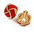 Red Enamel Square Knot Motif Clip On Earrings In Gold Tone - 18mm Across - view 4