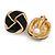 Black Enamel Square Knot Motif Clip On Earrings In Gold Tone - 18mm Across