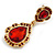 Statement Red Glass Crystal Bead Teardrop Earrings In Gold Tone - 50mm L - view 5