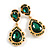 Statement Green Glass Crystal Bead Teardrop Earrings In Gold Tone - 50mm L - view 2