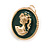 Round Green Enamel Cameo Motif Clip On Earrings in Gold Tone - 20mm D - view 5