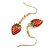 Red/Green Enamel Strawberry Drop Earrings In Gold Tone - 40mm Long - view 2