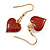 Red Glittering Heart Drop Earrings in Gold Tone - 40mm Long - view 4