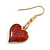 Red Glittering Heart Drop Earrings in Gold Tone - 40mm Long - view 6