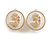 Round Off White Enamel Cameo Motif Clip On Earrings in Gold Tone - 20mm D