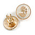 Round Off White Enamel Cameo Motif Clip On Earrings in Gold Tone - 20mm D - view 2
