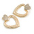Statement Double Heart Etched Crystal Drop Earrings in Bright Gold Tone - 45mm Long - view 5
