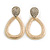 Bright Gold Tone Textured Crystal Teardrop Earrings - 50mm Long - view 2