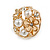 Off Round Crystal Floral with Faux Pearl Bead Clip On Earrings in Gold Tone - 20mm Across - view 4