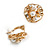 Off Round Crystal Floral with Faux Pearl Bead Clip On Earrings in Gold Tone - 20mm Across - view 5