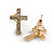 2 Pairs of Gold/ Silver Tone Crystal Cross Stud Earrings - 12mm Tall - view 2