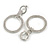 Statement Double Circle Crystal Drop Earrings in Silver Tone - 65mm Long - view 7
