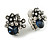 Vintage Inspired Crystal Floral Stud Earrings in Aged Silver Tone (Clear/Blue) - 15mm Tall - view 2