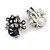 Vintage Inspired Crystal Floral Stud Earrings in Aged Silver Tone (Clear/Blue) - 15mm Tall - view 4
