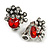 Red/ Clear Crystal Floral Clip-on Earrings in Aged Silver Tone Metal - 17mm Tall - view 2