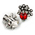 Red/ Clear Crystal Floral Clip-on Earrings in Aged Silver Tone Metal - 17mm Tall - view 4
