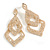 Crystal Double Diamond Drop Earrings in Gold Tone - 65mm L
